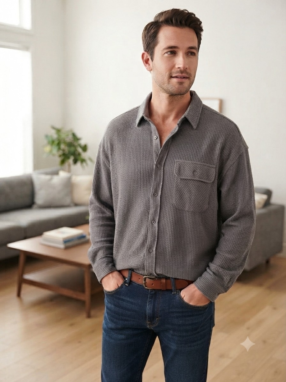 Buffalo Jeans Gray Waffle-Textured Men's Shirt